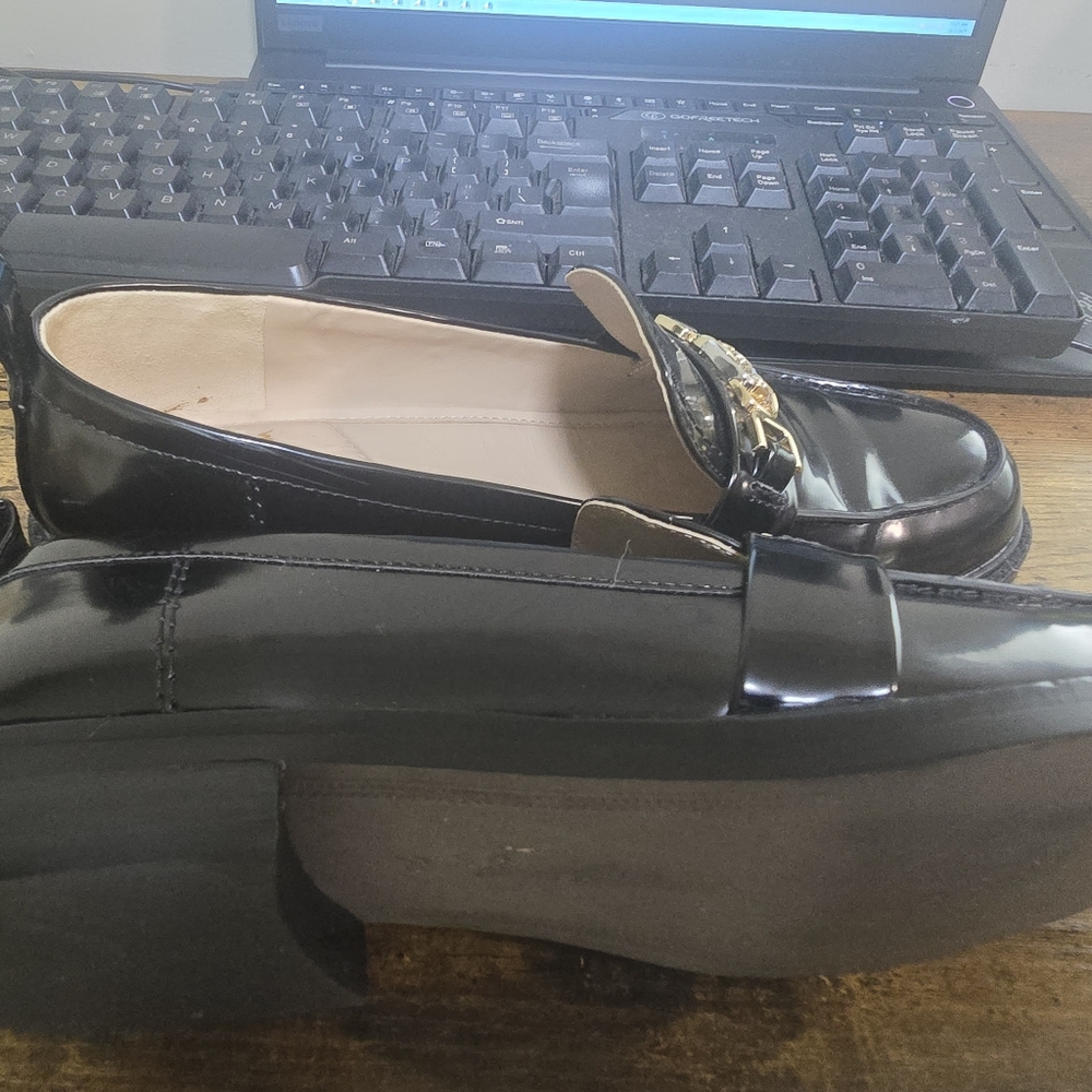 Sam Edelman Black Loafers with Gold Accents - Picture 8 of 13